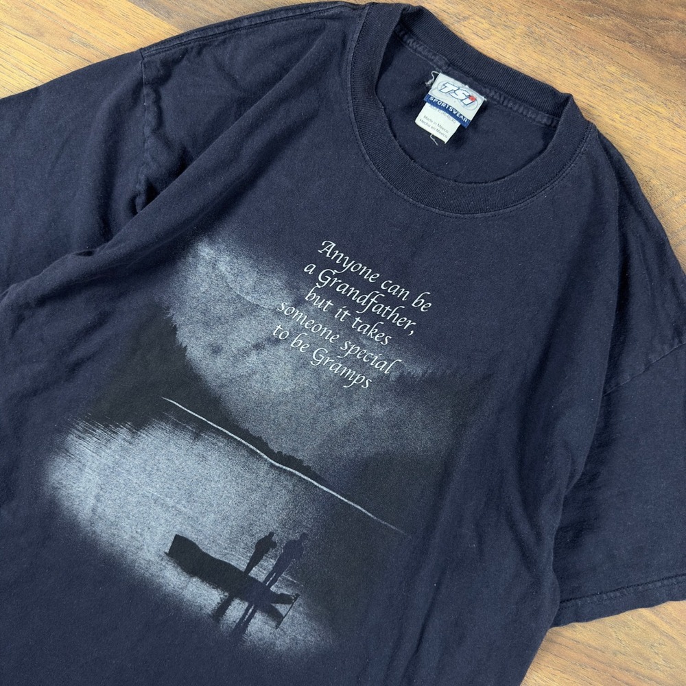 TSI‎ Sportswear Gramps Grandfather Fishing Lake Graphic T-Shirt Navy Blue XL